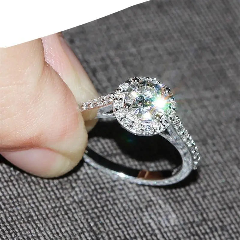14k White Gold Halo Moissanite Ring 1ct Center Stone Moissanite Engagement Rings & Jewelry | White Gold Ring Women's |Luxus Moissanite