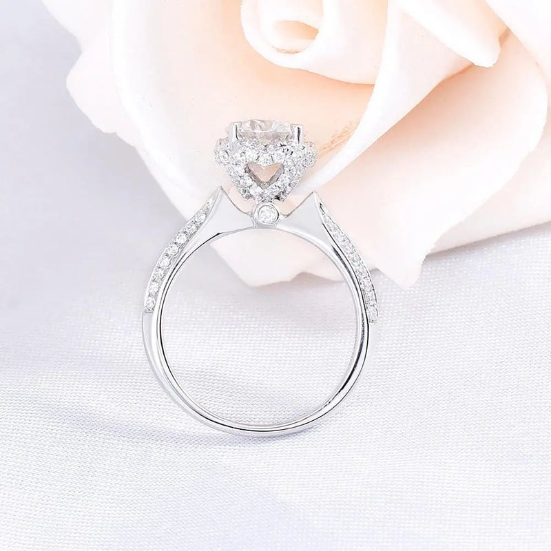 14k White Gold Halo Moissanite Ring 1ct Center Stone Moissanite Engagement Rings & Jewelry |  1ct Halo Engagement Rings | Luxus Moissanite