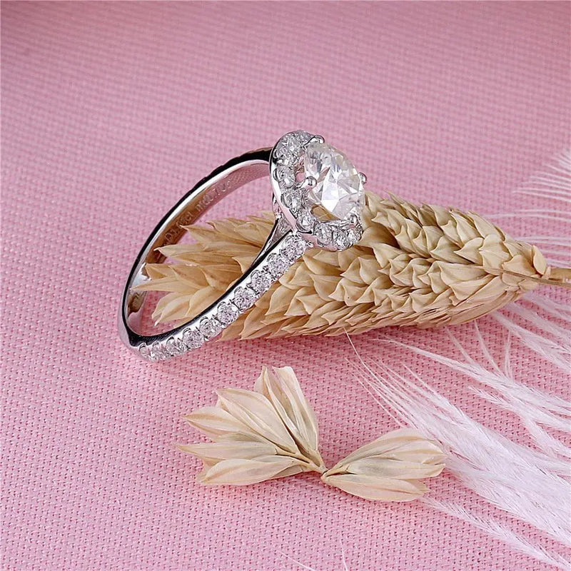 14k White Gold Halo Moissanite Ring 1ct Center Stone Moissanite Engagement Rings & Jewelry | White Gold Engagement Band |Luxus Moissanite