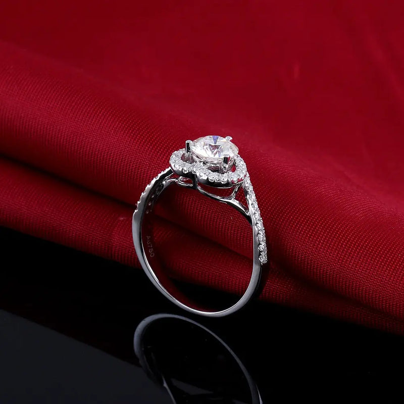 14k White Gold Heart Shaped Halo Moissanite Ring 1ct Center Stone Moissanite Engagement Rings & Jewelry | Luxus Moissanite