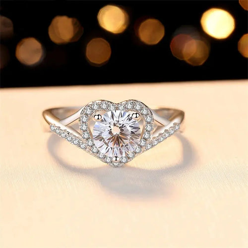 14k White Gold Heart Shaped Halo Moissanite Ring 1ct Center Stone Moissanite Engagement Rings & Jewelry | Luxus Moissanite | Unique Engagement Ring Bands