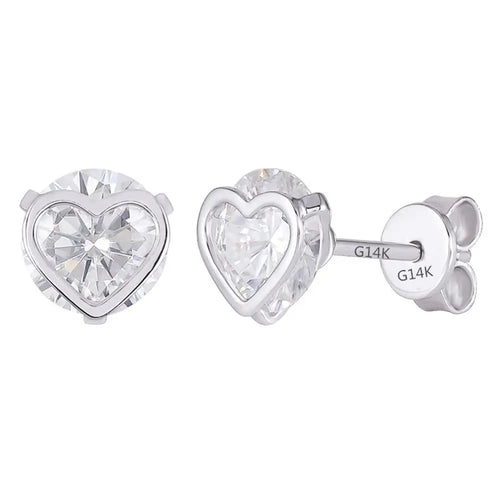 14k White Gold Heart Shaped Stud Moissanite Earrings 2ctw Moissanite Engagement Rings & Jewelry | Best Affordable Earrings  | Luxus Moissanite