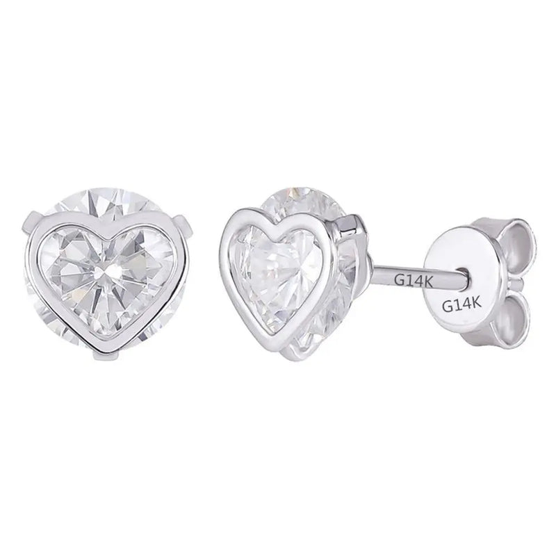 14k White Gold Heart Shaped Stud Moissanite Earrings 2ctw Moissanite Engagement Rings & Jewelry | Luxus Moissanite