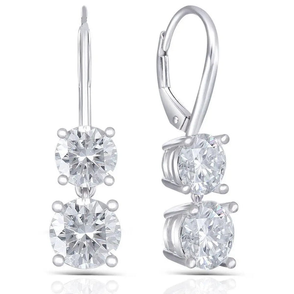 14k White Gold Hoop / Drop Moissanite Earrings 2ctw Moissanite Engagement Rings & Jewelry | Luxus Moissanite