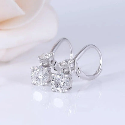 14k White Gold Hoop / Drop Moissanite Earrings 2ctw Moissanite Engagement Rings & Jewelry | Luxus Moissanite | Classy Hoop Earrings