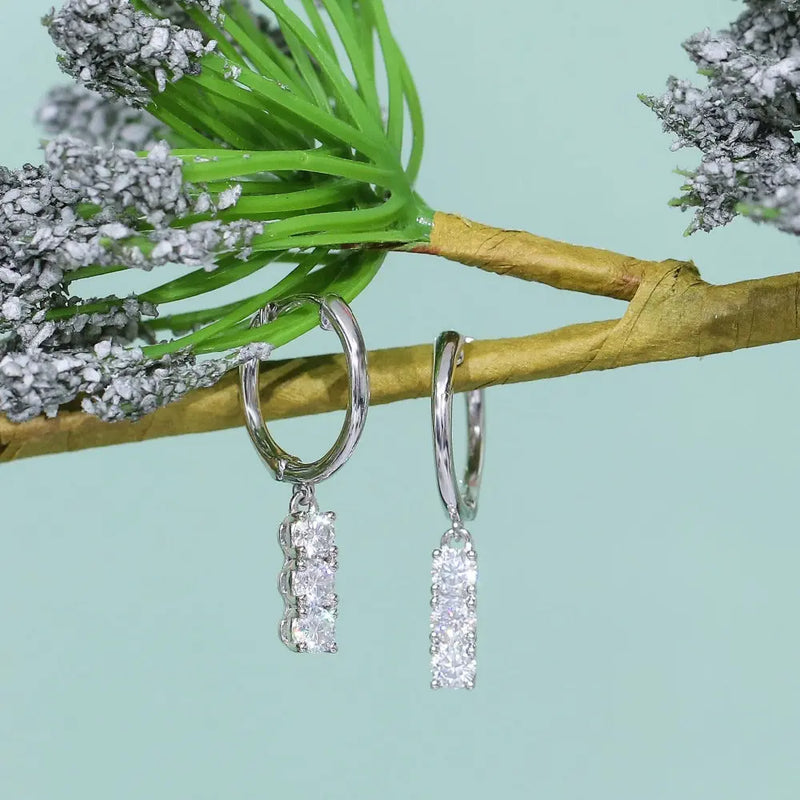 14k White Gold Hoop Drop / Dangle Moissanite Earrings 1.02ctw Moissanite Engagement Rings & Jewelry | Luxus Moissanite