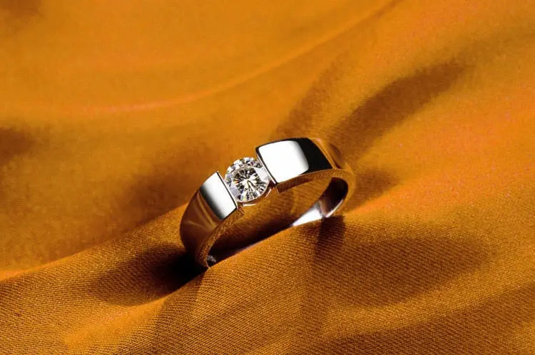 14k White Gold Men's Moissanite Engagement Ring 0.5ct Center Stone Moissanite Engagement Rings & Jewelry | Luxus Moissanite