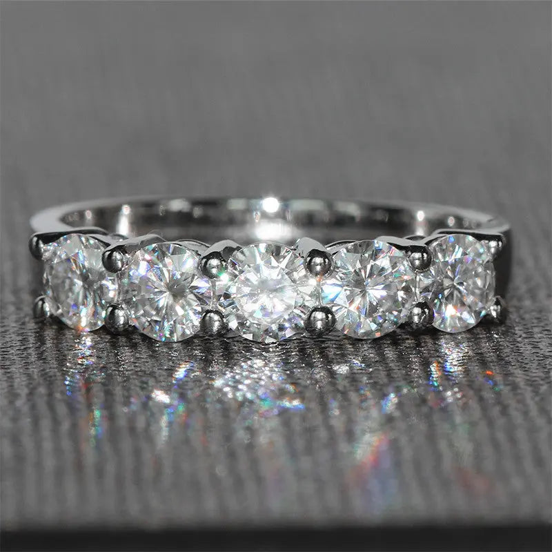 14k White Gold Moissanite 5 Stone Anniversary Ring 1.25ct Total Moissanite Engagement Rings & Jewelry | Luxus Moissanite