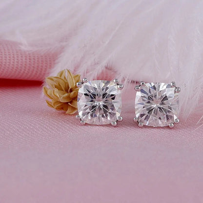 14k White Gold Moissanite Cushion Cut Stud Earrings 2.2ctw Moissanite Engagement Rings & Jewelry | Luxus Moissanite | Cushion Cut Earrings