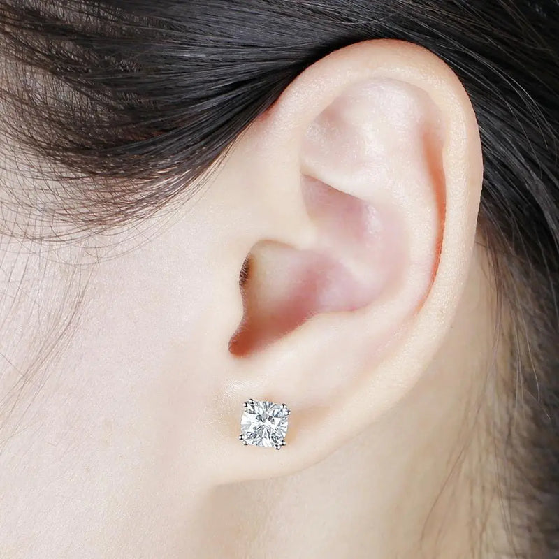 14k White Gold Moissanite Cushion Cut Stud Earrings 2.2ctw Moissanite Engagement Rings & Jewelry | Luxus Moissanite