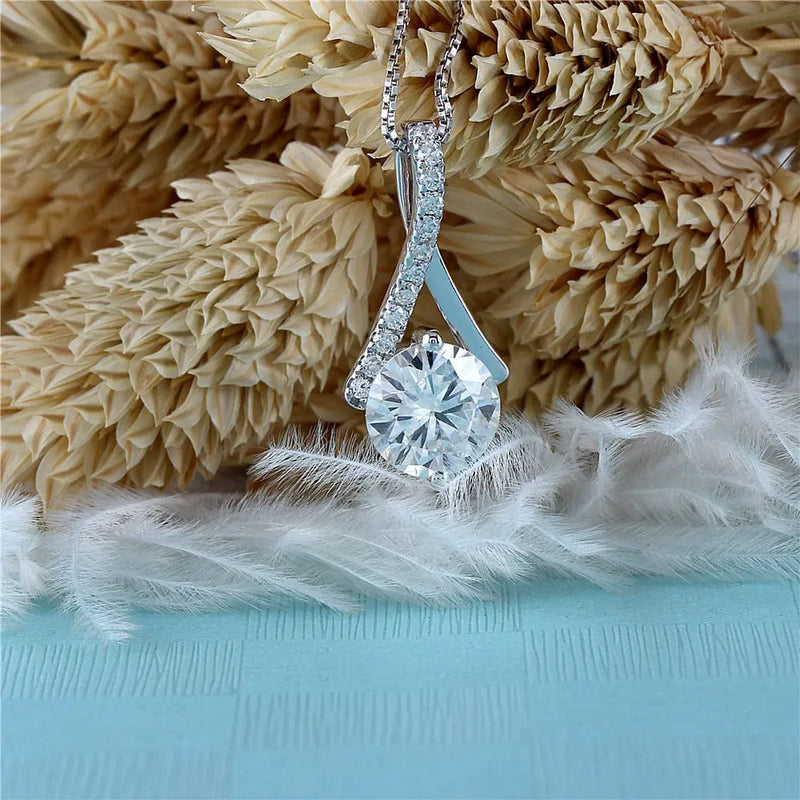 14k White Gold Moissanite Necklace / Pendant 1.6ct Center Stone Moissanite Engagement Rings & Jewelry | Luxus Moissanite