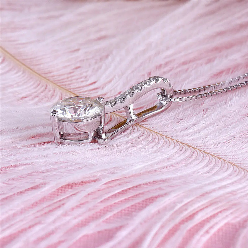 14k White Gold Moissanite Necklace / Pendant 1.6ct Center Stone Moissanite Engagement Rings & Jewelry | Luxus Moissanite