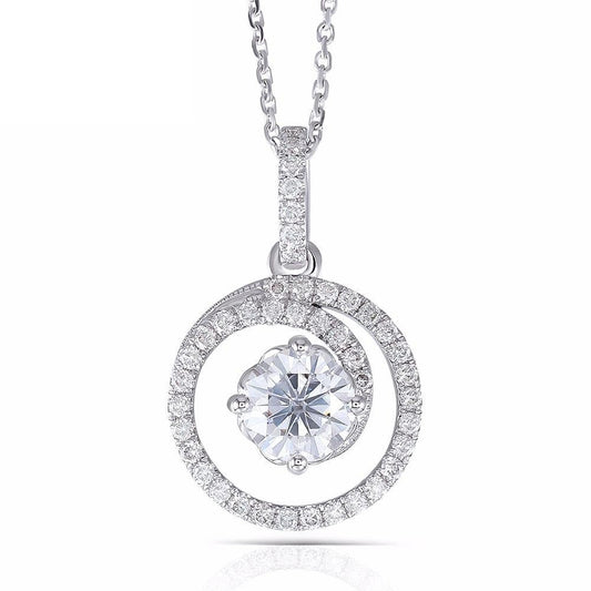 14k White Gold Moissanite Necklace / Pendant 1ct Center Stone Moissanite Engagement Rings & Jewelry | 14k White Gold Jewelry| Luxus Moissanite