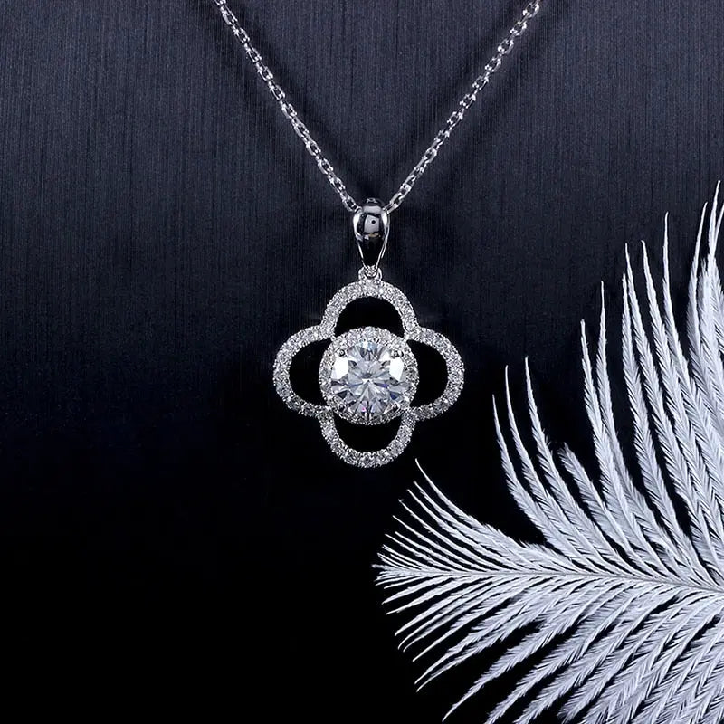 14k White Gold Moissanite Necklace / Pendant 1ct Center Stone Moissanite Engagement Rings & Jewelry | Pendant Jewelry |Luxus Moissanite