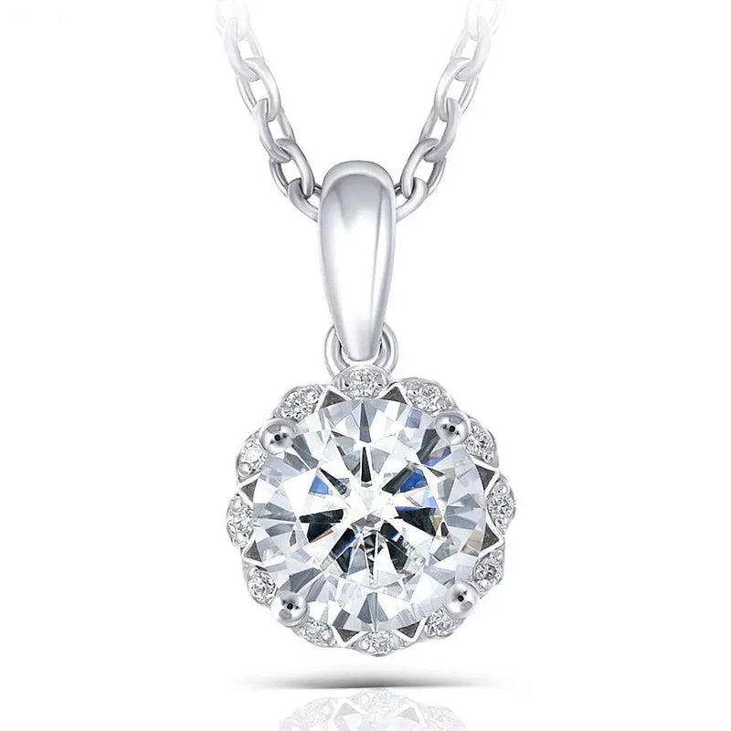 14k White Gold Moissanite Necklace / Pendant 1ct Center Stone Moissanite Engagement Rings & Jewelry | Fashion Necklace Long  |Luxus Moissanite