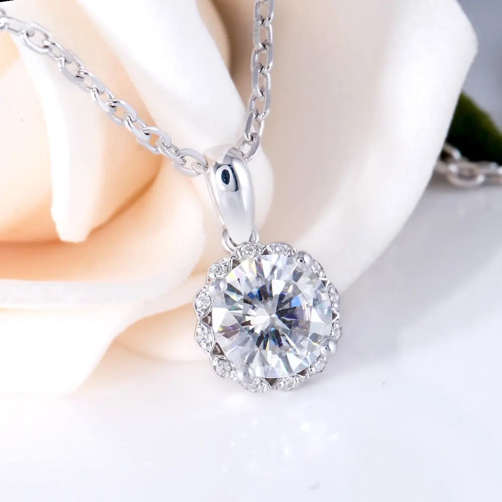 14k White Gold Moissanite Necklace / Pendant 1ct Center Stone Moissanite Engagement Rings & Jewelry | Fashion Necklace Long  |Luxus Moissanite