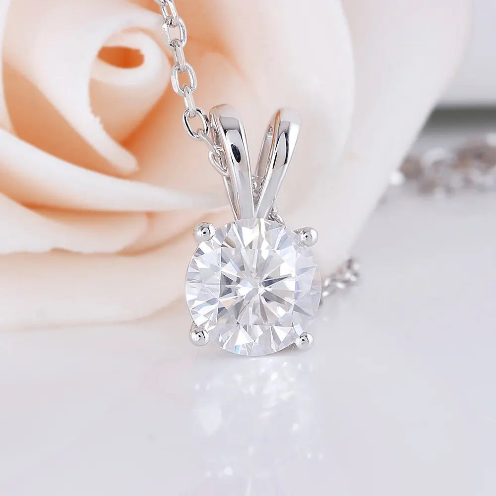 14k White Gold Moissanite Necklace 2ct Moissanite Engagement Rings & Jewelry | Luxus Moissanite