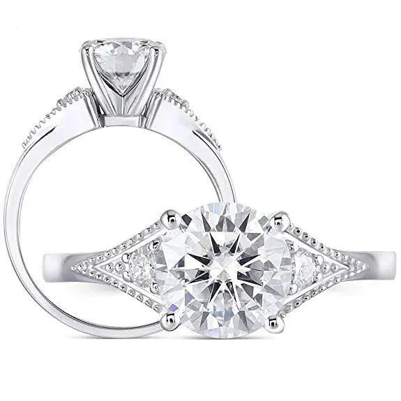 14k White Gold Moissanite Ring 1.5ct Center Stone Moissanite Engagement Rings & Jewelry | Luxus Moissanite | 14k White Gold Moissanite Ring 1.5ct Center Stone