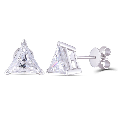 14k White Gold Moissanite Triangle Cut Stud Earrings 3.2ctw Moissanite Engagement Rings & Jewelry | Luxus Moissanite | Cool Earrings Studs