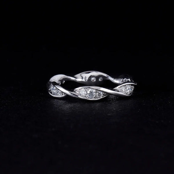 14k White Gold Moissanite Twisted Eternity Ring / Wedding Band Moissanite Engagement Rings & Jewelry | Luxus Moissanite