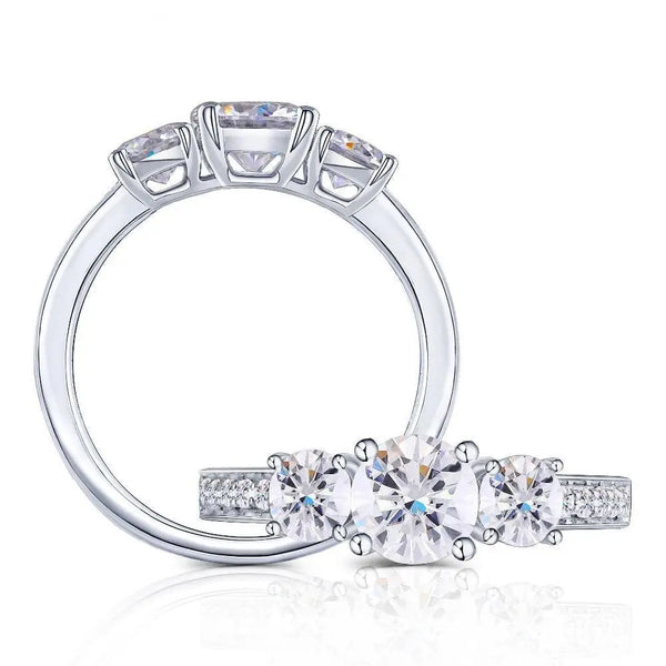 14k White Gold Or Silver 3 Stone Moissanite Ring 1.67ct Total Moissanite Engagement Rings & Jewelry | Luxus Moissanite