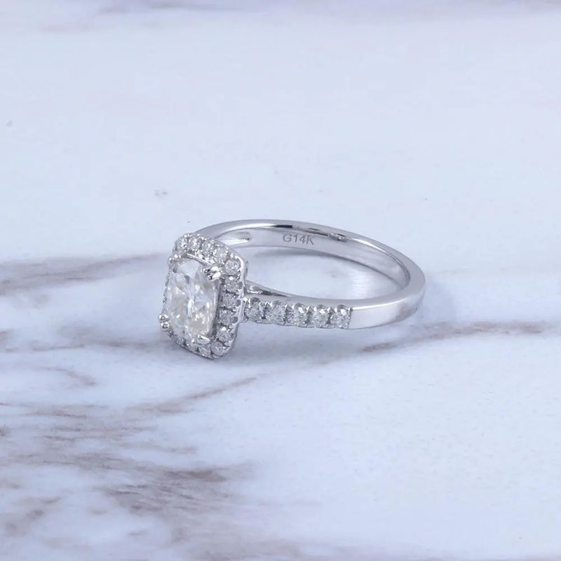14k White Gold Oval Cut Halo Moissanite Ring 1ct Center Stone Moissanite Engagement Rings & Jewelry | Luxus Moissanite