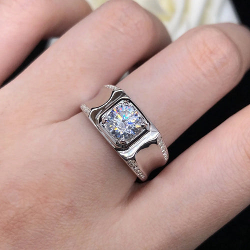14k White Gold Plated Men's Moissanite Engagement Ring 0.5ct Center Stone Moissanite Engagement Rings & Jewelry | Luxus Moissanite