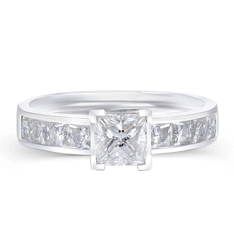 14k White Gold Princess Cut Moissanite Ring 1.5ct Total Moissanite Engagement Rings & Jewelry | Luxus Moissanite