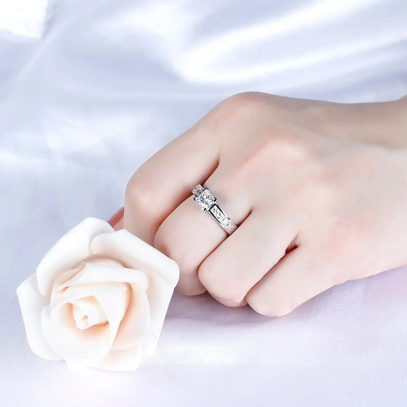 14k White Gold Princess Cut Moissanite Ring 1.5ct Total Moissanite Engagement Rings & Jewelry | Luxus Moissanite