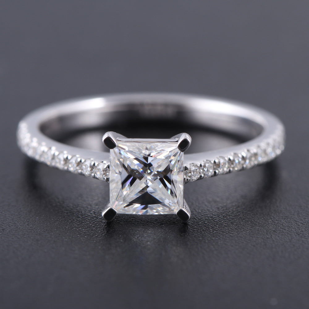 14k White Gold Princess Cut Moissanite Ring 1ct Moissanite Engagement Rings & Jewelry | Luxus Moissanite