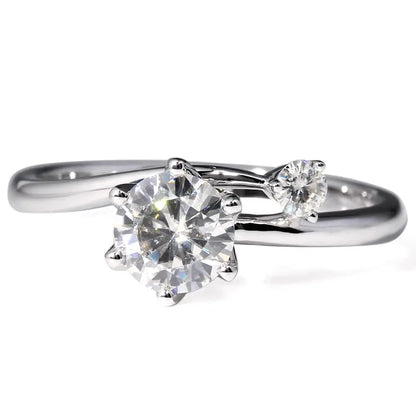 14k White Gold Solitaire Moissanite 2 Stone Ring 1ct Main Stone Moissanite Engagement Rings & Jewelry | Luxus Moissanite | Engagement Rings White Gold Vintage