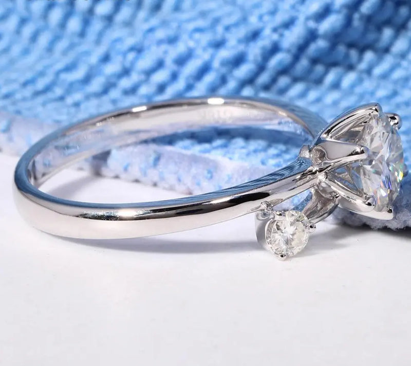 14k White Gold Solitaire Moissanite 2 Stone Ring 1ct Main Stone Moissanite Engagement Rings & Jewelry | Luxus Moissanite