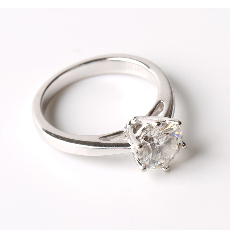 14k White Gold Solitaire Moissanite Ring 1ct Moissanite Engagement Rings & Jewelry - 1 ct engagement ring | Luxus Moissanite