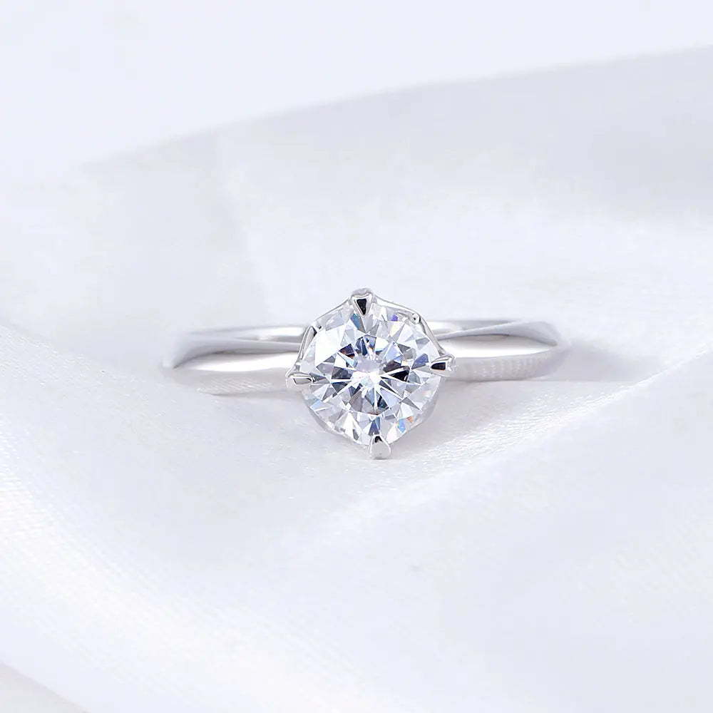 14k White Gold Vintage Moissanite Ring 1ct Center Stone Moissanite Engagement Rings & Jewelry | Luxus Moissanite Vintage Style White Gold Engagement Ring