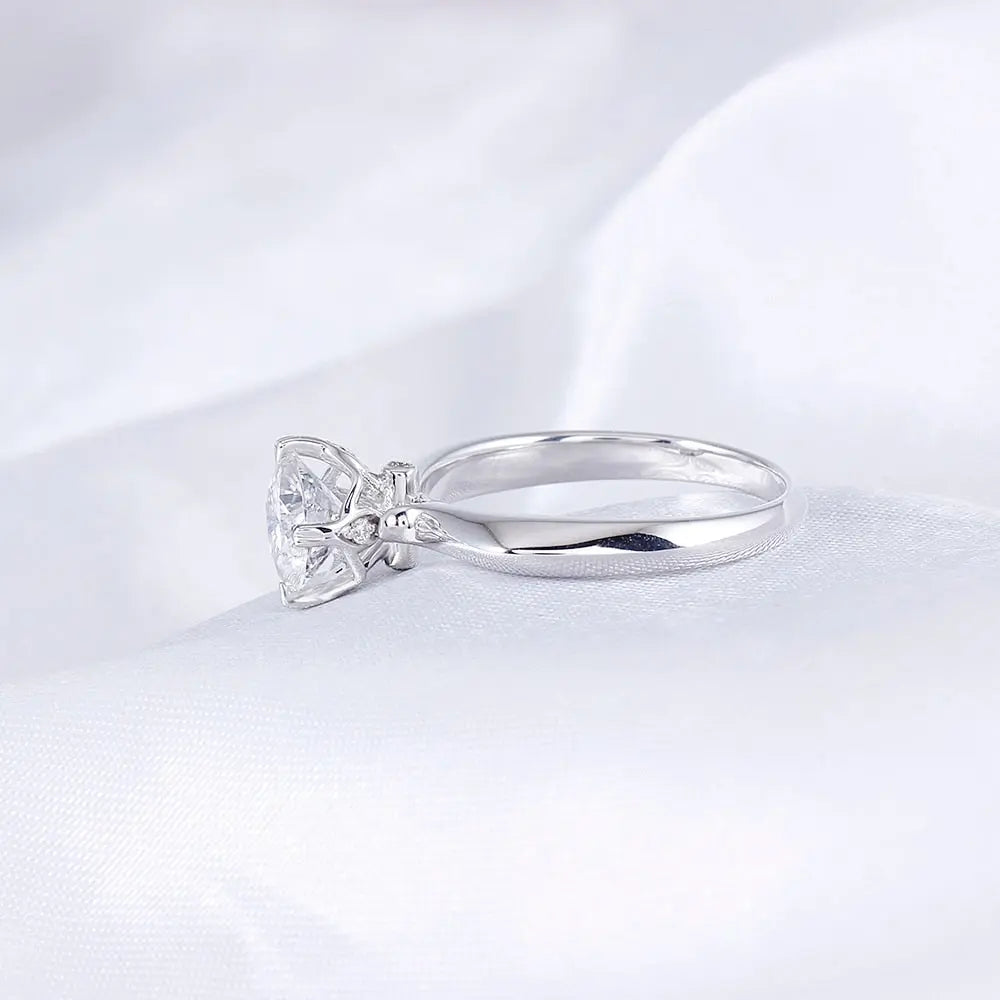 14k White Gold Vintage Moissanite Ring 1ct Center Stone Moissanite Engagement Rings & Jewelry | Luxus Moissanite Vintage Style White Gold Engagement Ring
