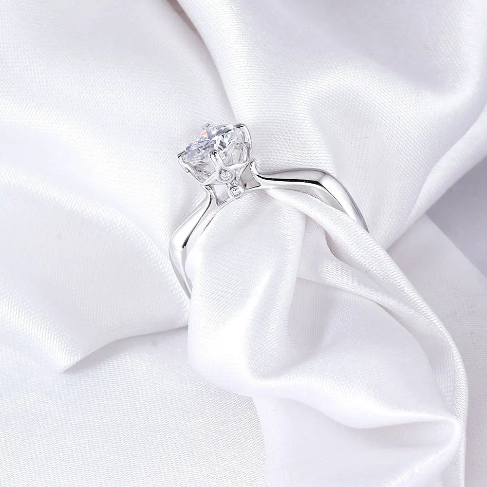 14k White Gold Vintage Moissanite Ring 1ct Center Stone Moissanite Engagement Rings & Jewelry | Luxus Moissanite Vintage Style White Gold Engagement Ring