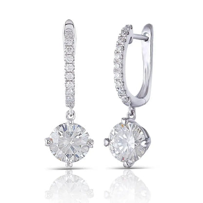 14k White Gold & Platinum Plated Silver Moissanite Earrings 2.12ctw Moissanite Engagement Rings & Jewelry | Earrings 14K Gold | Luxus Moissanite