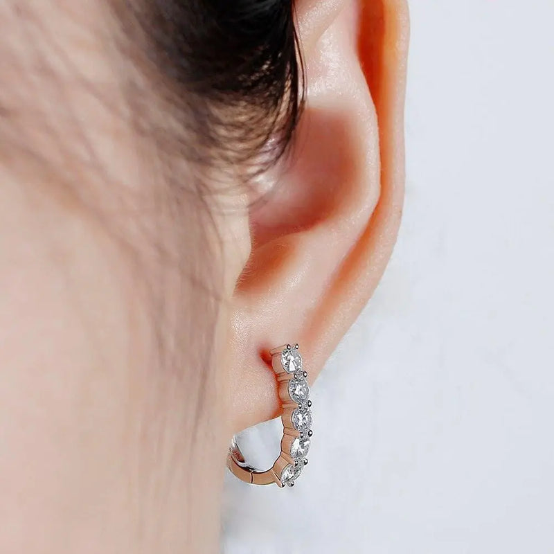14k White Gold & Platinum Plated Silver U Hoop Moissanite Earrings 2ctw Moissanite Engagement Rings & Jewelry | Luxus Moissanite