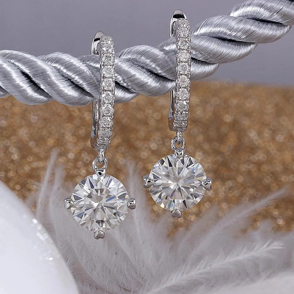 14k White Gold or Silver Moissanite U Hoop Earrings 2.22ctw Moissanite Engagement Rings & Jewelry | Luxus Moissanite | U Hoop Earrings