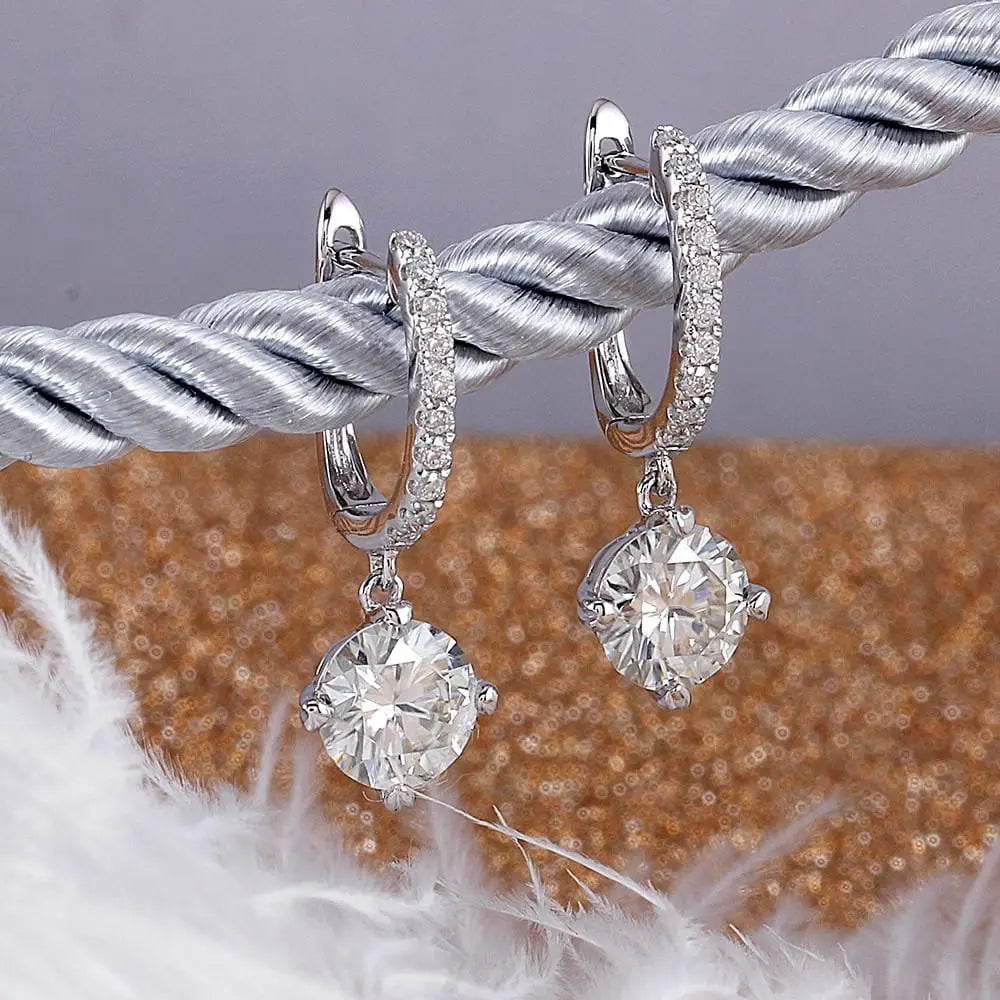 14k White Gold or Silver Moissanite U Hoop Earrings 2.22ctw Moissanite Engagement Rings & Jewelry | Luxus Moissanite