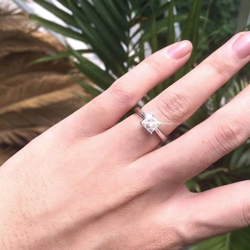 14k White Gold or Silver Princess Cut Moissanite Ring 1.3ct Moissanite Engagement Rings & Jewelry | Luxus Moissanite | Engagement Rings Princess Cut