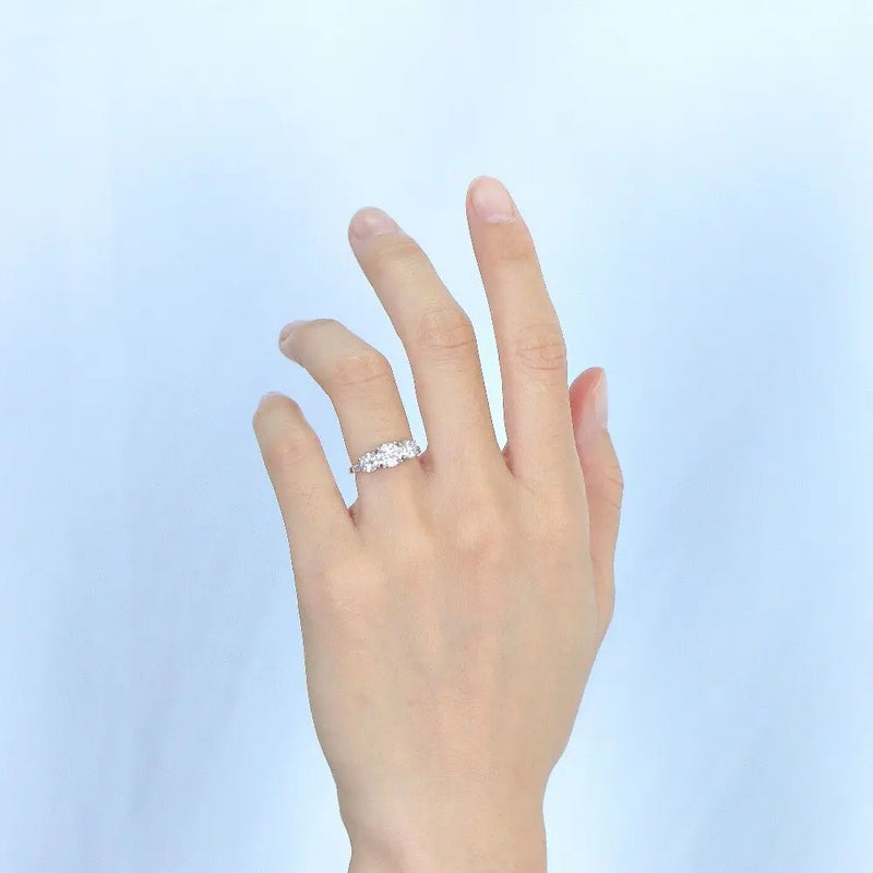14k White & Rose Gold 3 Stone Moissanite Ring 2ct Total Moissanite Engagement Rings & Jewelry | Luxus Moissanite