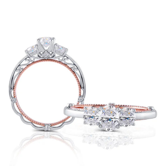 14k White & Rose Gold Moissanite 3 Stone Ring 1.24ct Total Moissanite Engagement Rings & Jewelry | Luxus Moissanite