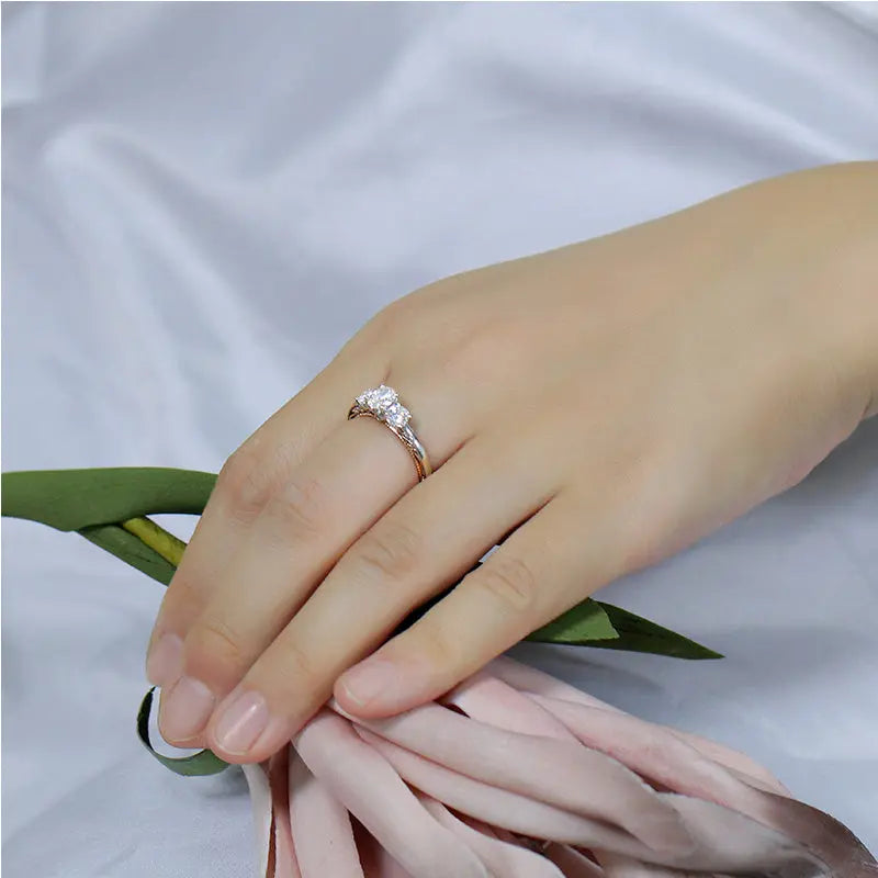 14k White & Rose Gold Moissanite 3 Stone Ring 1.24ct Total Moissanite Engagement Rings & Jewelry | Luxus Moissanite