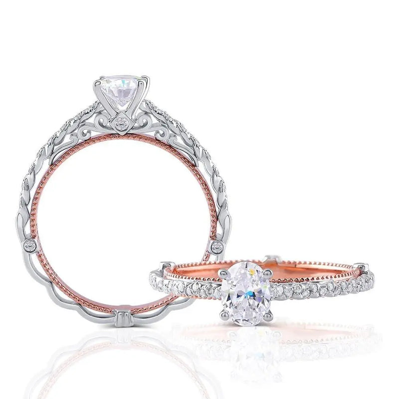 14k White & Rose Gold Moissanite Ring 0.6ct Center Stone Moissanite Engagement Rings & Jewelry | Luxus Moissanite