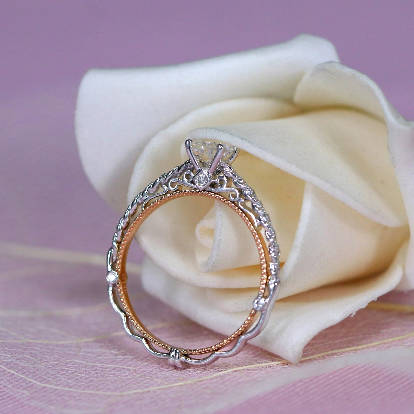 14k White & Rose Gold Moissanite Ring 0.6ct Center Stone Moissanite Engagement Rings & Jewelry | Luxus Moissanite | | Unique Engagement Rings with Colored Stones