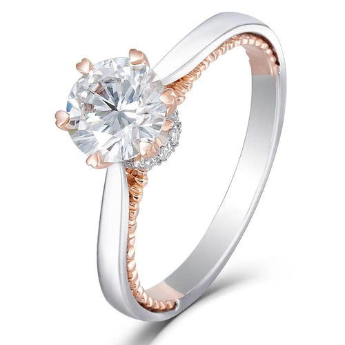 14k White & Rose Gold Moissanite Ring 1ct Center Stone Moissanite Engagement Rings & Jewelry | Luxus Moissanite | Best White & Rose Gold Ring for Woman!