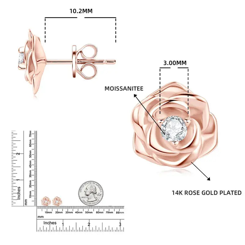 14k White or Rose Gold Plated Silver Moissanite 0.2 ctw Flower Earrings Moissanite Engagement Rings & Jewelry | Luxus Moissanite