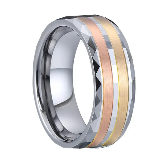 14k Yellow / Rose Gold With Tungsten Men's Wedding Band Moissanite Engagement Rings & Jewelry | Luxus Moissanite | Buy the Best Rose Gold Tungsten Mens Wedding Band