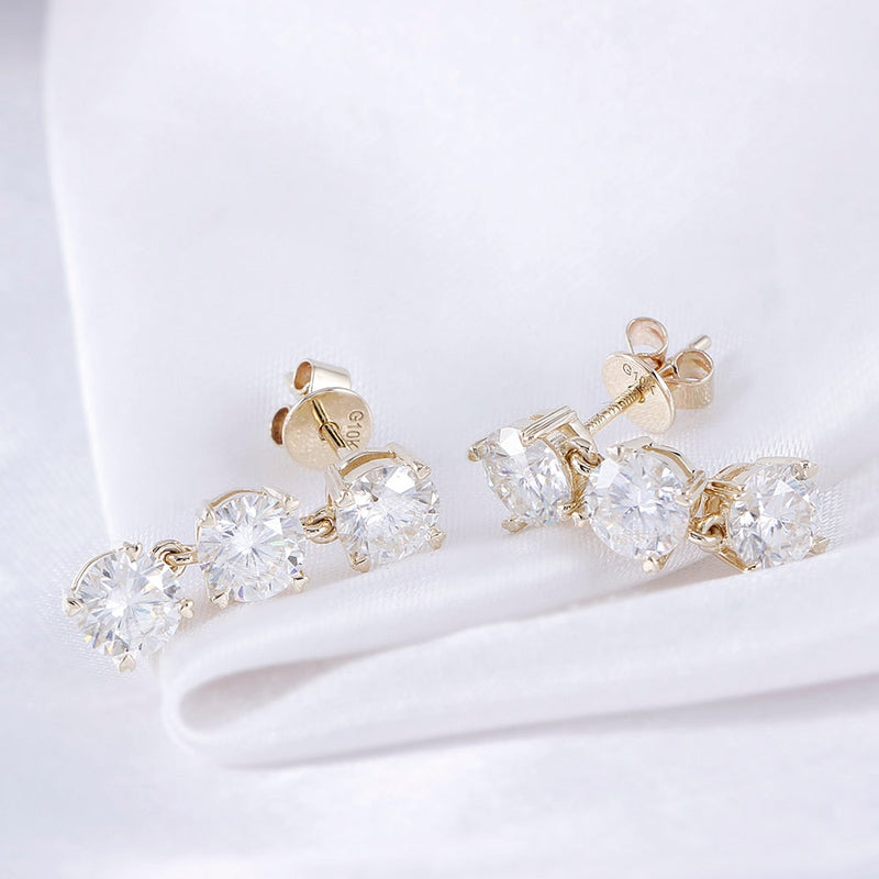 14k Yellow Gold Drop / Dangle Moissanite Earrings 3ctw Moissanite Engagement Rings & Jewelry | Luxus Moissanite